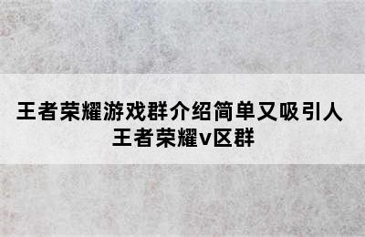 王者荣耀游戏群介绍简单又吸引人 王者荣耀v区群